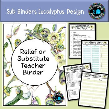 Sub Binder, Relief Teacher Binder - Eucalyptus Design