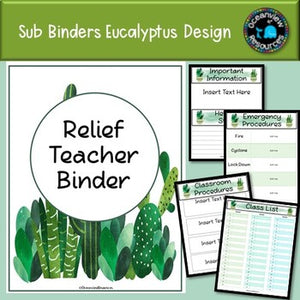 Sub Binder, Relief Teacher Binder - Cactus Design