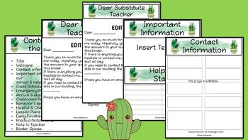 Sub Binder, Relief Teacher Binder - Cactus Design