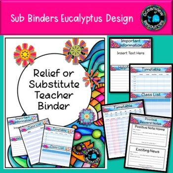 Sub Binder, Relief Teacher Binder - Doodle Flowers Design