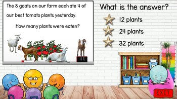 Farm Math Problems for Middle Primary students-Powerpoint game and worksheets