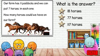 Farm Math Problems for Middle Primary students-Powerpoint game and worksheets