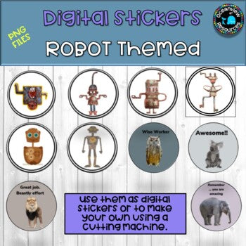 Digital Stickers- Metallic Robots- Steampunk style.