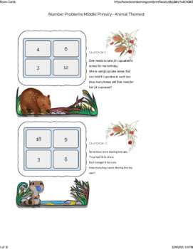 BOOM CARDS- Number Problems-MIDDLE PRIMARY- Aussie animal themed