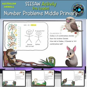 Number Problems for Middle primary -  SEESAW preloaded activity Aussie animals