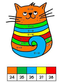 Addition Doubles and Near Doubles - Cat coloring