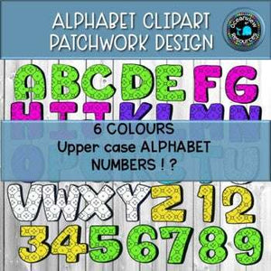 Alphabet Clipart- Patchwork Design 6 colors  HUGE SET