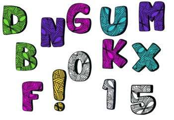 Alphabet Clipart- Doodle Design 6 colors  HUGE SET