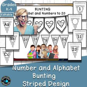 Alphabet and Number Bunting Decor Pack- Striped