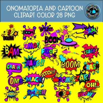 Onomatopoeia and comic clipart bundle black and white and color