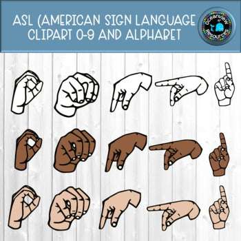 ASL Sign language clipart Alphabet and numbers 0-9