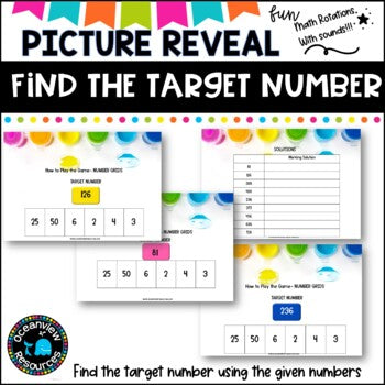 Reach the Number Target- puzzle reveal game- POWERPOINT GAME