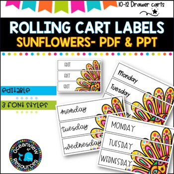 10 Drawer Rolling Cart Labels | BRIGHT SUNFLOWER DESIGN I Teacher Trolley