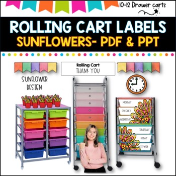 10 Drawer Rolling Cart Labels | BRIGHT SUNFLOWER DESIGN I Teacher Trolley