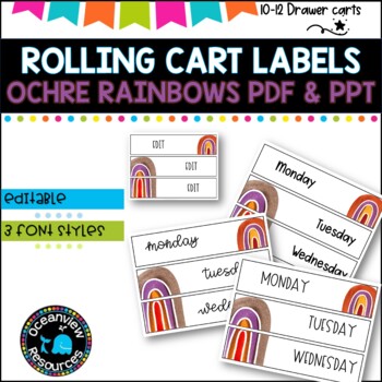 10 Drawer Rolling Cart Labels | OCHRE RAINBOW DESIGN I Teacher Trolley