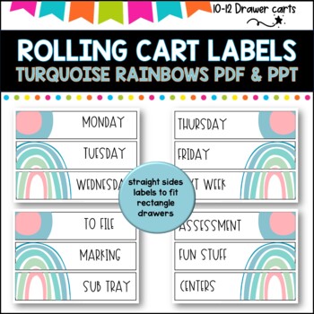 10 Drawer Rolling Cart Labels | TURQUOISE RAINBOWS DESIGN I Teacher Trolley
