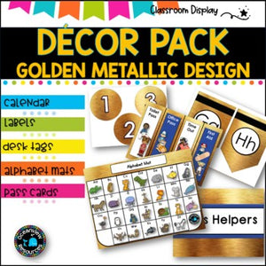 DECOR PACK l Classroom Labels + Signs Pack | GOLD METALLIC DESIGN