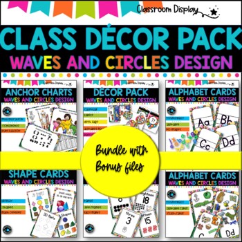 MASSIVE DECOR BUNDLE I Classroom Labels + Signs Pack | CIRCLES AND WAVES-RETRO