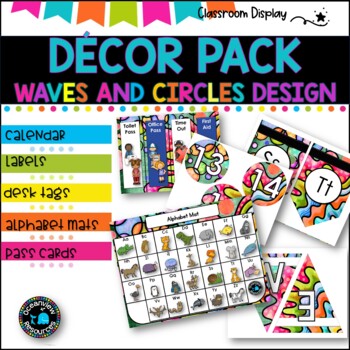 MASSIVE DECOR BUNDLE I Classroom Labels + Signs Pack | CIRCLES AND WAVES-RETRO