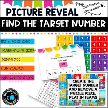 Reach the Number Target- puzzle reveal game- POWERPOINT GAME