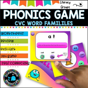 PHONICS GAME l CVC word families l PowerPoint Game and worksheets