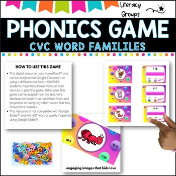 PHONICS GAME l CVC word families l PowerPoint Game and worksheets