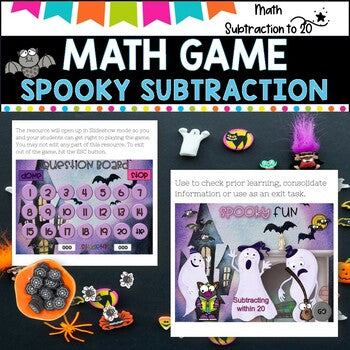 SUBTRACTION WITHIN 20 l PowerPoint Team Game l Spooky Fun