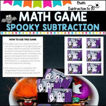 SUBTRACTION WITHIN 20 l PowerPoint Team Game l Spooky Fun