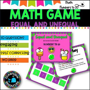 NO PREP MATH GAME l EQUAL AND UNEQUAL numbers to 20 l POWERPOINT GAME