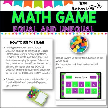 NO PREP MATH GAME l EQUAL AND UNEQUAL numbers to 20 l POWERPOINT GAME