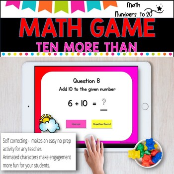 NO PREP MATH GAME l TEN MORE THAN numbers problems to 20 l POWERPOINT GAME