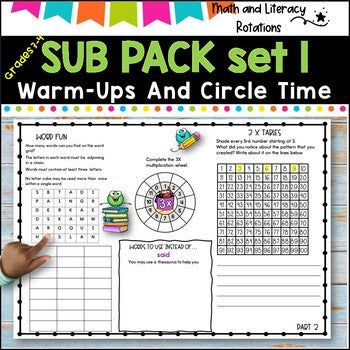 Emergency SUB PACK/PLANS NO PREP -Literacy and Number -Grades 3-4 SET 1