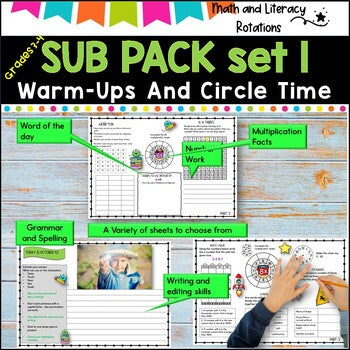 Emergency SUB PACK/PLANS NO PREP -Literacy and Number -Grades 3-4 SET 1