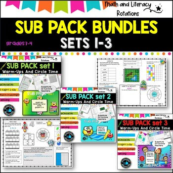 Emergency SUB PACKS /PLANS No PrepNeeded.  Numeracy and literacy Grades 3-4