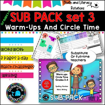 Emergency SUB PACKS /PLANS No PrepNeeded.  Numeracy and literacy Grades 3-4