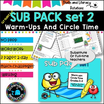 Emergency SUB PACKS /PLANS No PrepNeeded.  Numeracy and literacy Grades 3-4