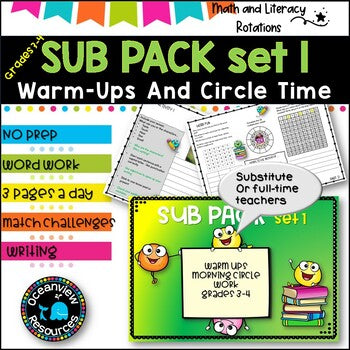 Emergency SUB PACKS /PLANS No PrepNeeded.  Numeracy and literacy Grades 3-4