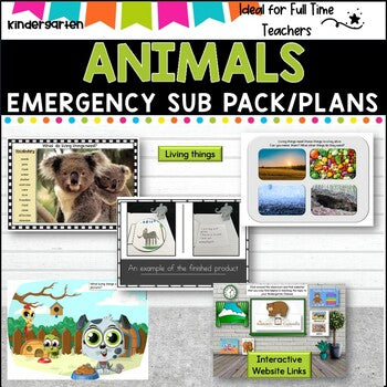 Kindergarten Emergency Sub Plans/Distance Learning Packet Bundle (Animals)