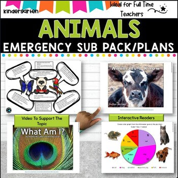 Kindergarten Emergency Sub Plans/Distance Learning Packet Bundle (Animals)