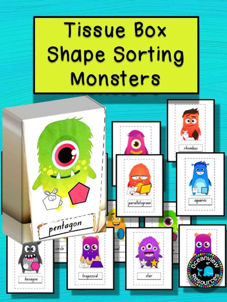 2D Shape Sort- Tissue box monsters - Oceanview Education and Teaching Supplies 