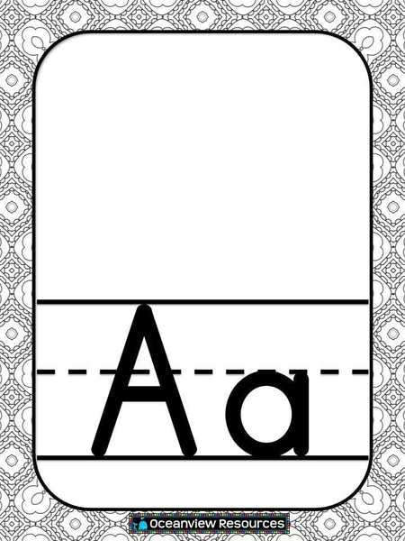 Alphabet Posters -Black and White Kaleidoscope Squares-Mosaic Design