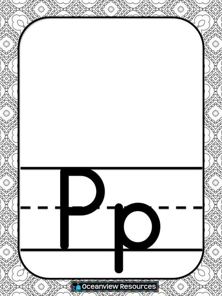 Alphabet Posters -Black and White Kaleidoscope Squares-Mosaic Design