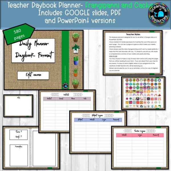 Daybook Planner for Teachers- BURLAP AND CACTUS - Oceanview Education and Teaching Supplies 