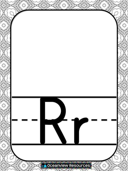 Alphabet Posters -Black and White Kaleidoscope Squares-Mosaic Design