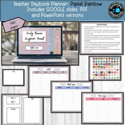 Daybook Planner for Teachers- PASTEL RAINBOW DESIGN - Oceanview Education and Teaching Supplies 