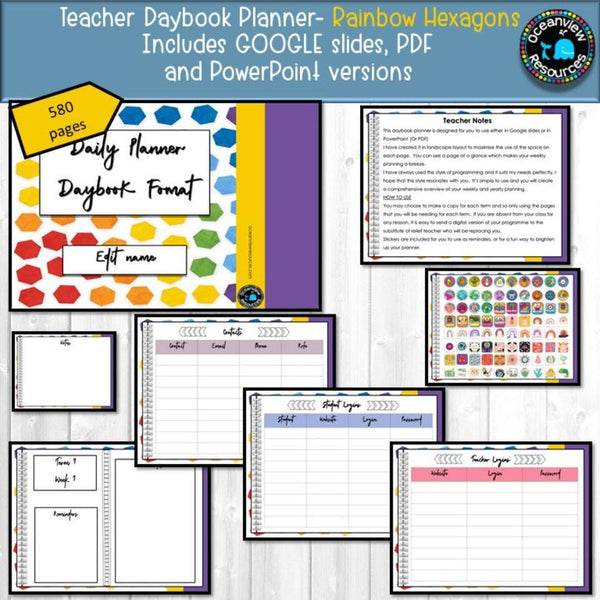 Daybook Planner for Teachers- RAINBOW HEXAGON DESIGN - Oceanview Education and Teaching Supplies 