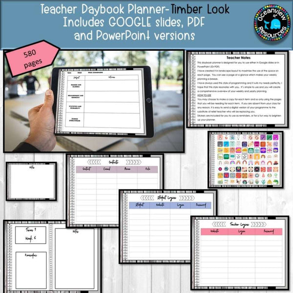 Daybook Planner for Teachers- Whitewashed Timber design - Oceanview Education and Teaching Supplies 