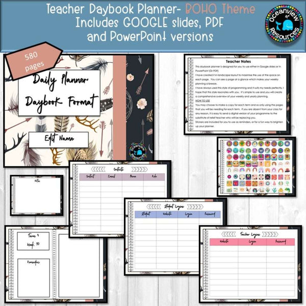 Daybook Planner for Teachers- BOHO - Oceanview Education and Teaching Supplies 