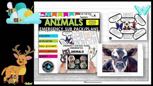 Kindergarten Emergency Sub Plans/Distance Learning Packet Bundle (Animals)